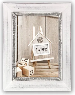Produktbild von Vintage Holz Bilderrahmen rechteckig weiss für 15x20 cm
