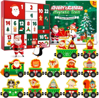 Image de Calendrier de l'Avent 2026 pour enfants - Calendrier de Noël en bois avec un train magnétique - Cadeau de Noël pour filles et garçons