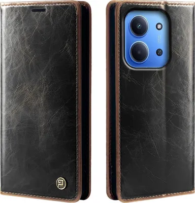 Produktbild von Handyhülle für Xiaomi Redmi 15C Kunstleder Flip Vintage Cover Hülle RFID Schutz Case Kartenfach Farbe: Dunkelbraun