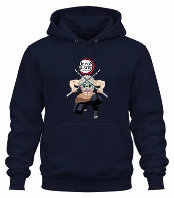 Produktbild von Demon Slayer Inosuke Kimetsu no Yaiba Ebermaske Anime Hoodie Kapuzenpullover, Navy, L