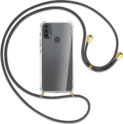 Produktbild von Handykette Backcover-Schutzhülle mit Band (Metall goldfarben) für Motorola Moto E30, Moto E40 - dunkelgrau