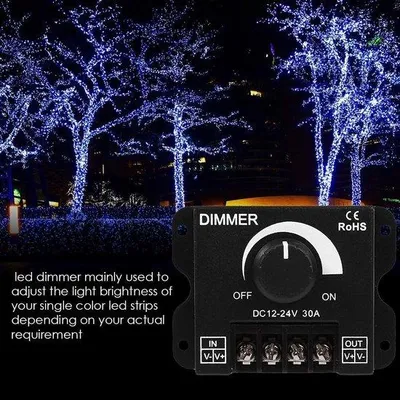 Produktbild von LED-Stripschalter mit einstellbarer Helligkeit für DC 12V-24V LED-Strips, 30A PWM-Dimcontroller, grün.