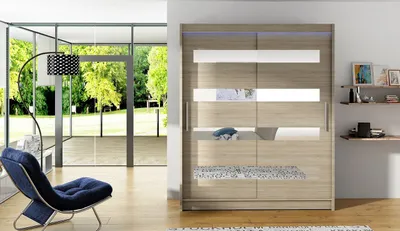Obrázek produktu pro Šatní skříň 150 cm se zrcadlem a LED osvětlením ELADIO 13 - dub sonoma