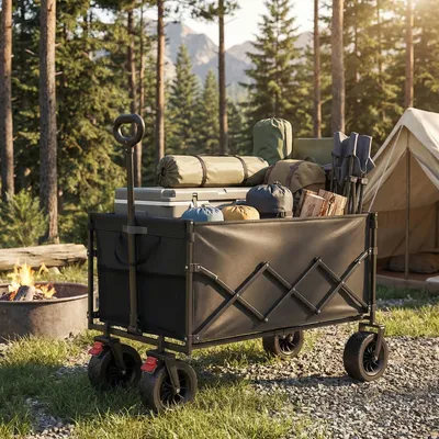 Produktbild von SONGMICS Faltbarer Bollerwagen, Transportwagen 200 L, Handwagen mit Griff, Outdoor Garten, 4 verstärkte Rollen, schwarz