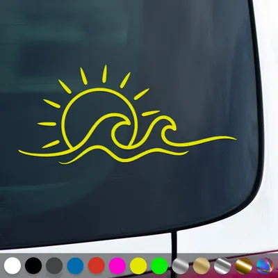 Produktbild von PantherPixel Strand Meer Aufkleber Sonnenschein Camping Sonne Sticker Auto Geschenkidee Farbe Neon-Gelb