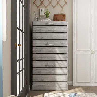 Produktbild von Schuhschrank mit 3 Klappen, Schuhregal,Schuhkipper für 16 Paar Schuhkommode mit 3 Fächern für Flur Schlafzimmer Eingang Grau 54 * 24 * 107cm