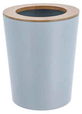 Produktbild von Ausgestellter Mülleimer aus Metall mit Bambusdeckel, 5 l, hellblau
