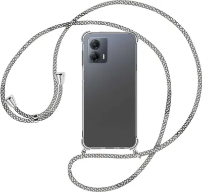 Produktbild von Handykette Backcover-Schutzhülle mit Band (Metall silberfarben) für Motorola Moto G53 5G (6.5'') - weiß/grau kariert