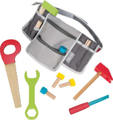 Produktbild von roba Kinder-Werkzeuggürtel inkl. Werkzeugtasche mit 11-teiligem Werkzeug-Set aus Holz, verstellbar