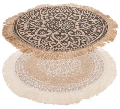 2er-Set runde Boho-Platzsets, hitzebeständig, waschbar, Jute