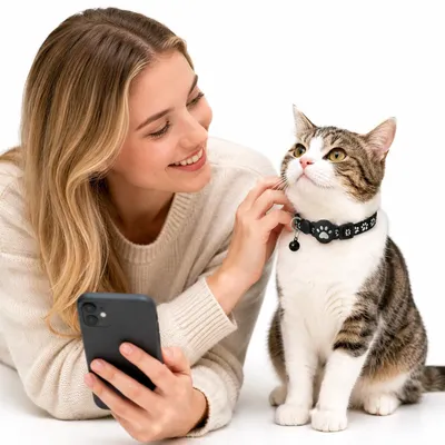 Produktbild von Katzenhalsband mit AirTag Halterung, leichtes Haustier Halsband mit Glöckchen, Tracker Schutzhalter für Katzen, wasserfest und verstellbar