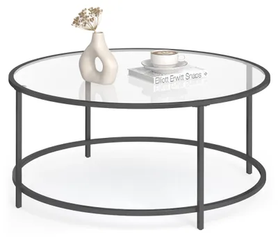 Produktbild von VASAGLE Runder Couchtisch, Wohnzimmertisch mit Stahlgestell, Salontisch, Beistelltisch, schwarz LGT021B01