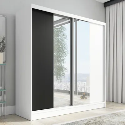 Produktbild von Schwebetürenschrank, 2-türig Schrank mit Spiegel  DUO 200 (Weiß, Schwarz, Somona)