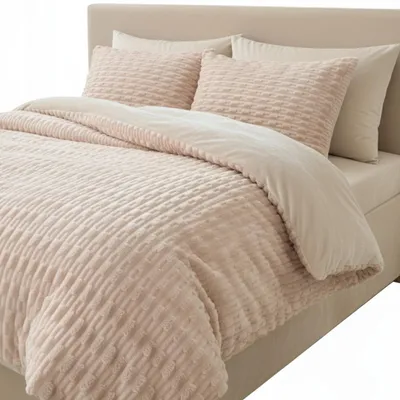 Produktbild von Bettwäsche Set aus Fleece - 160x200 cm - Warme Winterbettwäsche - Beige