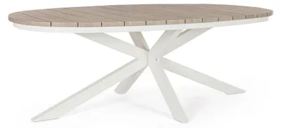 Produktbild von Gartentisch ZELMAR in Holzoptik und mit weißem Aluminiumgestell, 218×115 cm