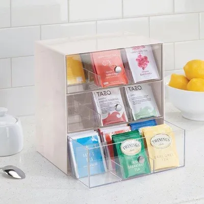 Produktbild von Famanu Theedoos Küchenorganizer mit 27 Fächern und 3 Schubladen - Creme/Transparent