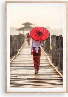 Produktbild von Gerahmtes Poster - Rahmen in heller Eiche - Birma Regenschirm Brücke - 61x91,5 cm - Wand Bild - Wanddeko - Wandbilder - Wandposter - Bilderrahmen - Bilder - Kunstdruck - Wandbild - P2NPA61x91-4261