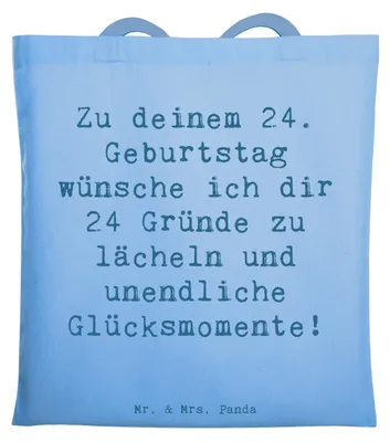 Produktbild von Mr. & Mrs. Panda Jutebeutel Spruch 24. Geburtstag Glück - Sky Blue - Geschenk, Überraschung, Familie, Happy Birthday, Geburtstagsgeschenk, Tote Bag, 24 Jahre, Feier