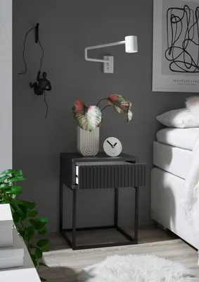 Zdjęcie produktu dla MARLE Nachttisch in Graphit - Moderner Nachtschrank mit Schublade und schwarzem Metallgestell - 40 x 52 x 38,5 cm (B/H/T)