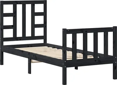 Produktbild von vidaXL Massivholzbett mit Kopfteil Schwarz