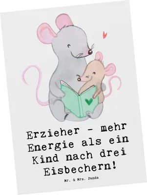 Produktbild von Mr. & Mrs. Panda Postkarte Erzieher Energie - Weiß - Geschenk, Ansichtskarte, Berufspassion, Krippe, Berufe, kreative Geschenke, Beruf, Postkarten, Wertschätzung, Liebe