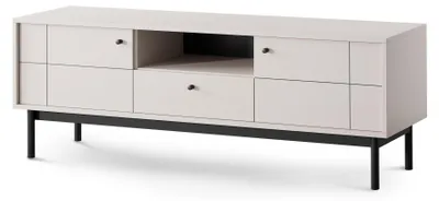 Produktbild von Lowboard Sabi Kaschmir 153.5 cm breit, 2 Türen, 1 Schublade, gefräste Fronten, schwarze Metallgriffe