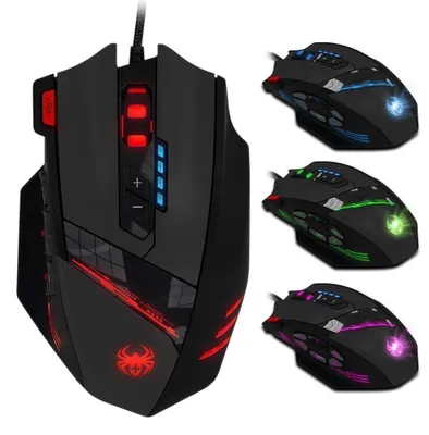Immagine prodotto di Mouse da gaming Zelotes, 4000 DPI, 12 tasti programmabili, 8 pesi regolabili, design ergonomico, mouse da gaming RGB con cavo, per PC, Mac, computer, laptop, colore nero