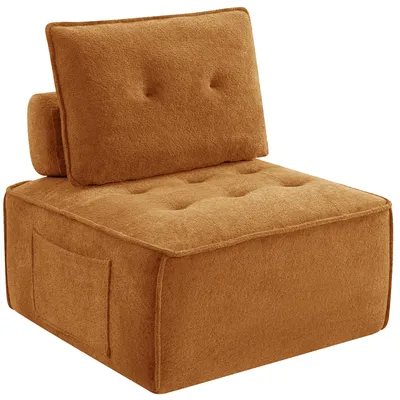 Produktbild von Modularer Loungesessel für Wohnz, 84 × 84 cm Bodensessel aus Teddyfleece, 2-in-1 als Sessel oder Hocker, mit Rückenkissen und Seitentasche