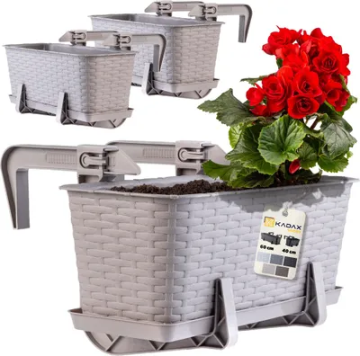 Produktbild von KADAX kvetinový box 40 cm sada 3 balkónových boxov - plastový box na balkón a záhradu, karamelový, odolný voči poveternostným vplyvom a stabilný, ideálny na kvety a bylinky