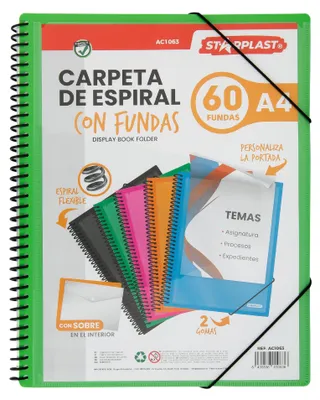 Image de Classeur Starplast avec couvertures souples à spirale - 60 pochettes transparentes, format A4, élastiques