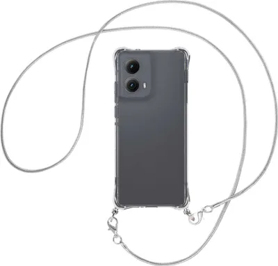 Produktbild von Handykette Backcover-Schutzhülle mit Band (Metall silberfarben) für Motorola Moto Edge 5G (2024) - silberfarbene Snake-Kette