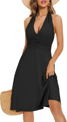 Imagen del producto de Vestido midi bohemio de verano, con escote en V y bolsillos, color , talla L