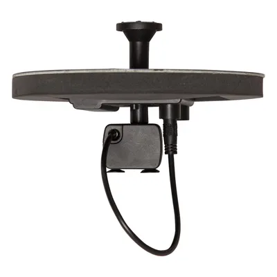 A close-up view of the underside of a solar-powered water fountain pump with a suction cup mount and power cord.