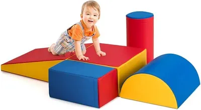 Zdjęcie produktu dla 5 elementów z pianki, duże klocki do zabawy i wspinaczki, miękkie klocki z pianki, duże, wielokolorowe klocki, klocki edukacyjne dla niemowląt i małych dzieci (czerwone)