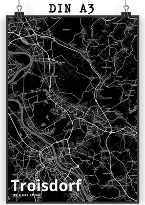 Produktbild von Mr. & Mrs. Panda Bild Troisdorf DIN A3 - Geschenk, Stadt Dorf Karte Landkarte Map Stadtplan, wanddeko, drucke, Kunstdruck, Wanddekoration, Posterdruck