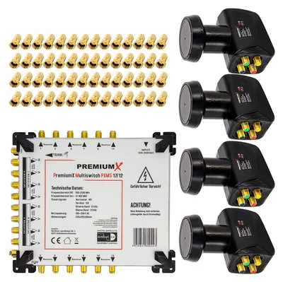 Produktbild von PremiumX Multischalter Set 17/12 Multiswitch SAT 4x Quattro LNB 56x F-Stecker