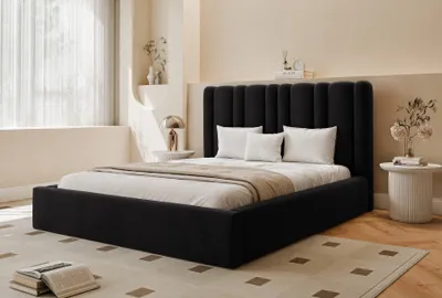 Produktbild von FURMEB24 Polsterbett WAVE + Matratze - 160 x 200 cm - SCHWARZ
