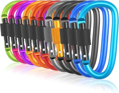 Produktbild von Karabinerhaken 11 Stück Set, Schraubverschluss, D-Form, Aluminium, für Camping
