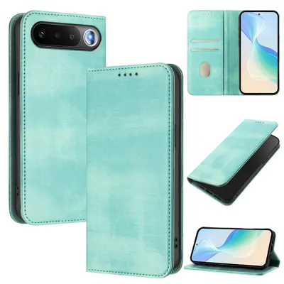 Obrázek produktu pro Pouzdro pro Realme 16, vintage kožené pouzdro s RFID ochranou, přihrádkami na karty, stojánkem Tyrkysový