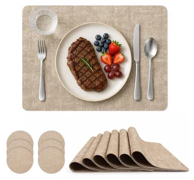 Platzsets aus Kunstleder, 6er Set, abwaschbar, beige, 43x30 cm