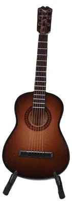 Produktbild von 15 cm großes Miniatur-Gitarrenmodell mit Ständer – Nachbau einer klassischen Gitarre aus Ahornholz – Musikinstrument-Dekoration