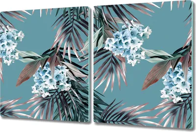 Produktbild von Glas-Herdabdeckplatte Glaskeramikkochfeld-Abdeckung Spritzschutz - 2x 40x52 cm - Palmblätter Blüten