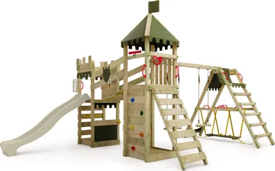 Immagine prodotto di Torre giochi Fatmoose RiverRun Royal XXL con struttura per il surf e scivolo, colore verde salvia