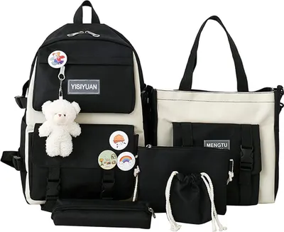 Obrázek produktu pro ASKSA Školní batoh sada 5 ks batohů pro sladké školní batoh dívky Teenagers Book Bag Satchel Kids School, černá, 29 x 12 x 40 cm
