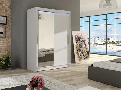 Obrázek produktu pro Šatní skříň 120 cm se zrcadlem a LED osvětlením GASPARA 6 - bílá