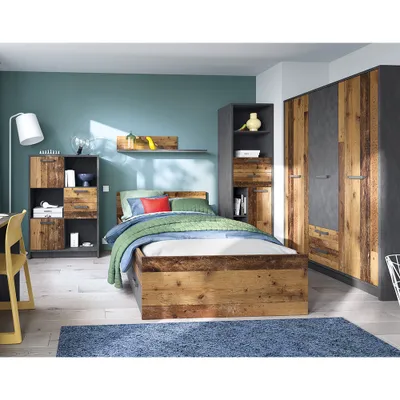 Produktbild von Jugendzimmer Komplett-Set NELSON-129 mit Bett 120x200, in grau mit Holz