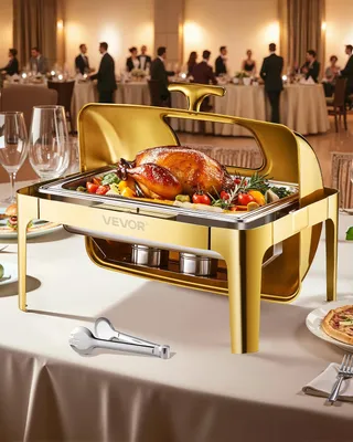 Image de Ensemble de plat chauffant - Chauffant pour buffet - Récipient de maintien au chaud - Plat de maintien au chaud - 8,5 L - Acier inoxydable