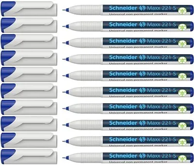 Produktbild von Schneider Maxx 221 S Universal-Marker (non-permanent, feucht abwischbar, 0,4 mm) 10er Packung blau