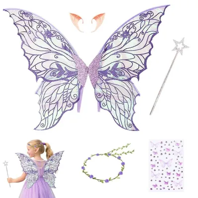 Productafbeelding van Feeënvleugels feeenvleugels kostuum - Kinderen - Vlindervleugels met elfenoren - Prinsessenvleugels - Voor carnaval en verkleedfeest