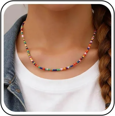 Produktbild von Perlenkette, bunte Regenbogen, kurze Halskette, für Frauen und Mädchen, für Feste